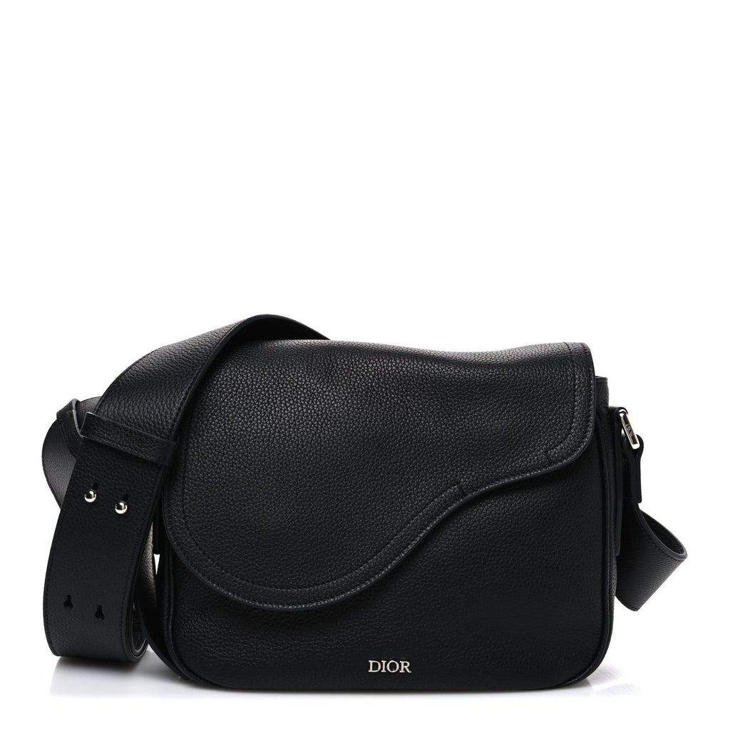 Grained Calfskin Saddle Messenger Bag Black