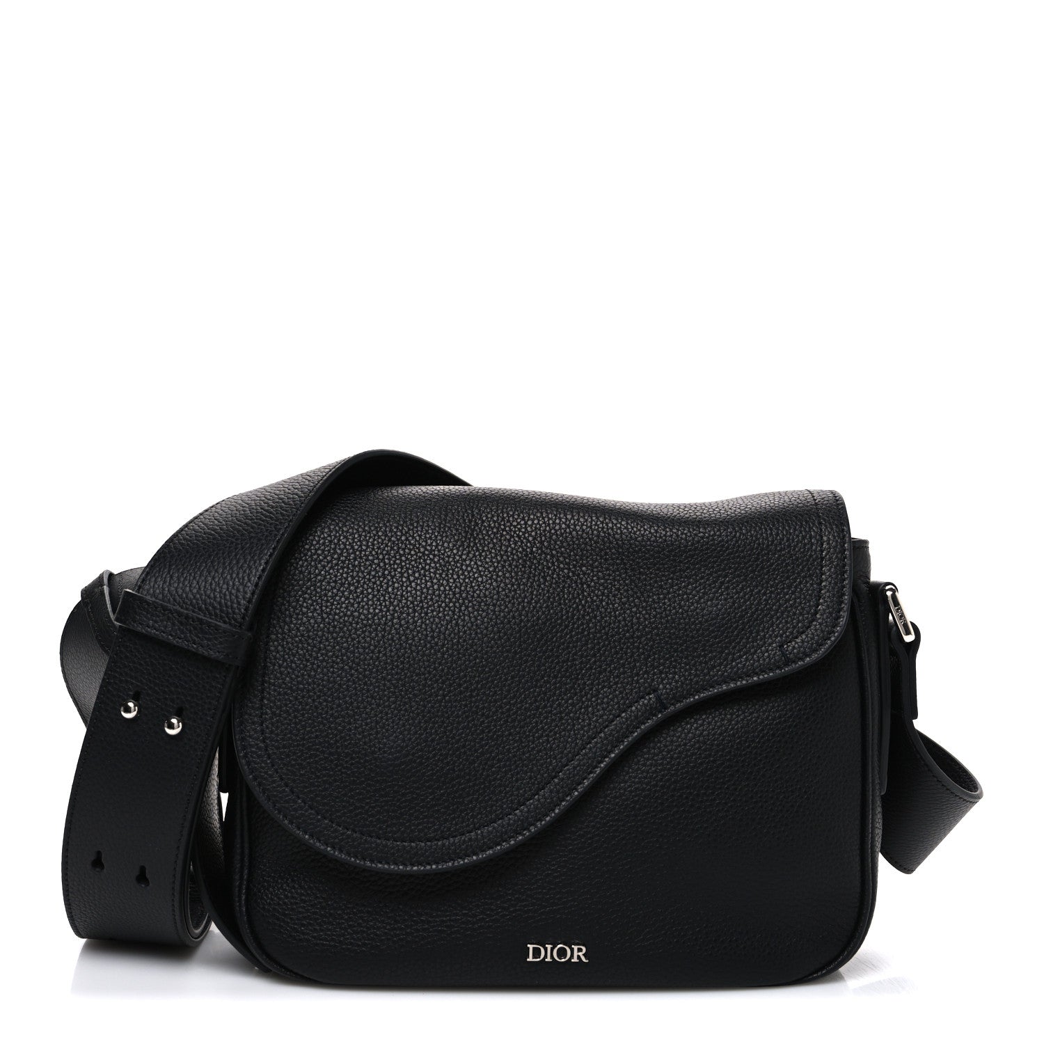 Grained Calfskin Saddle Messenger Bag Black