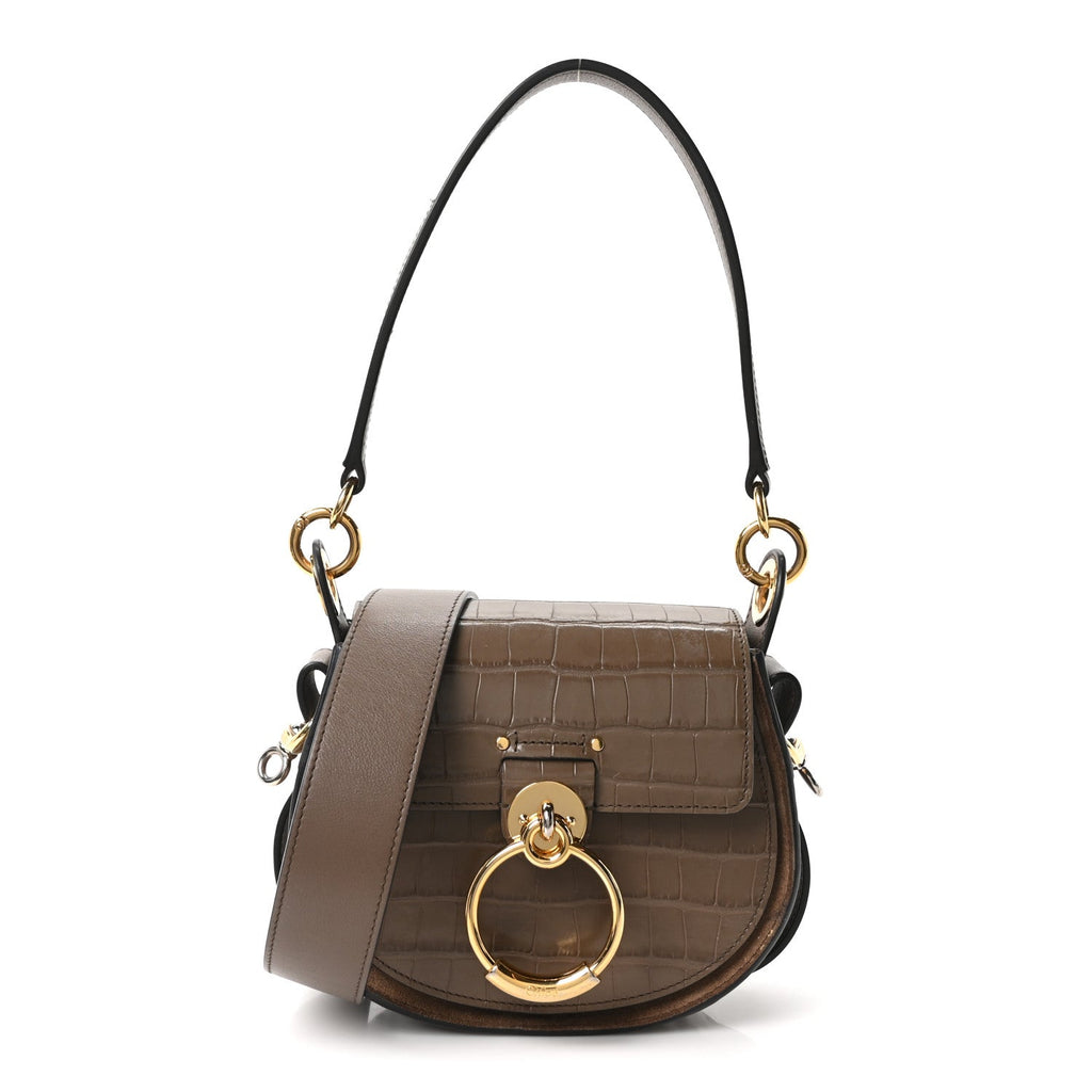Calfskin Crocodile Embossed Small Tess Bag Army Green