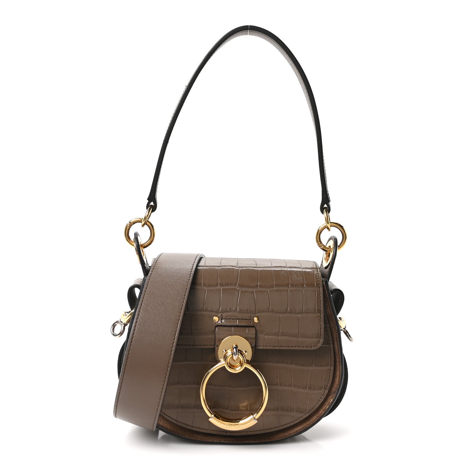 Calfskin Crocodile Embossed Small Tess Bag Army Green