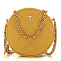 Caviar Quilted Round Clutch With Chain Yellow