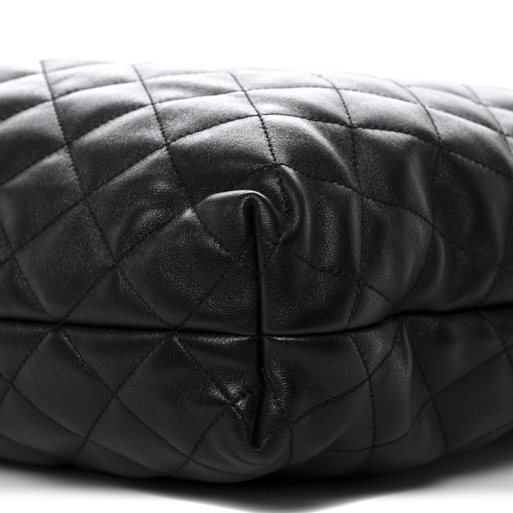 Lambskin Quilted Maxi Icare Shopping Tote Black