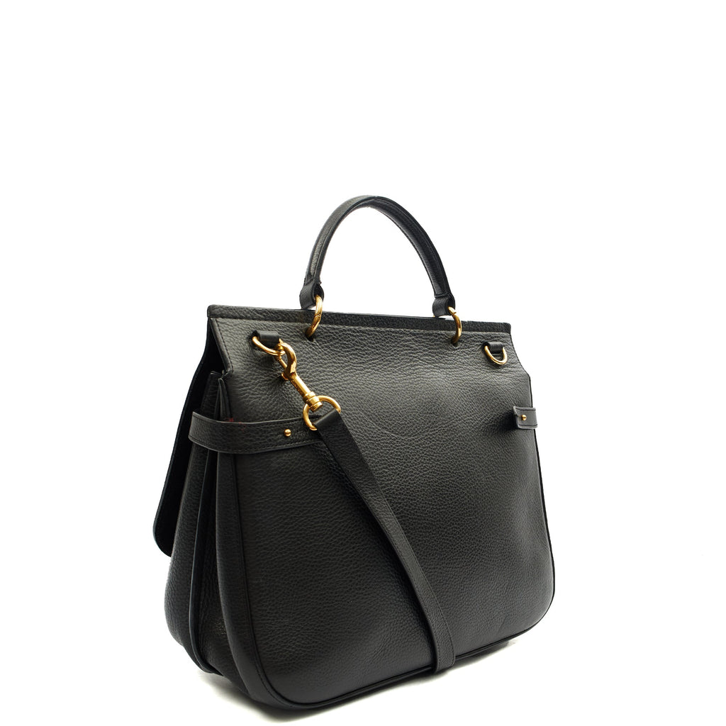 Mulberry Top Handle Amberley Satchel in Black, Calfskin Leather