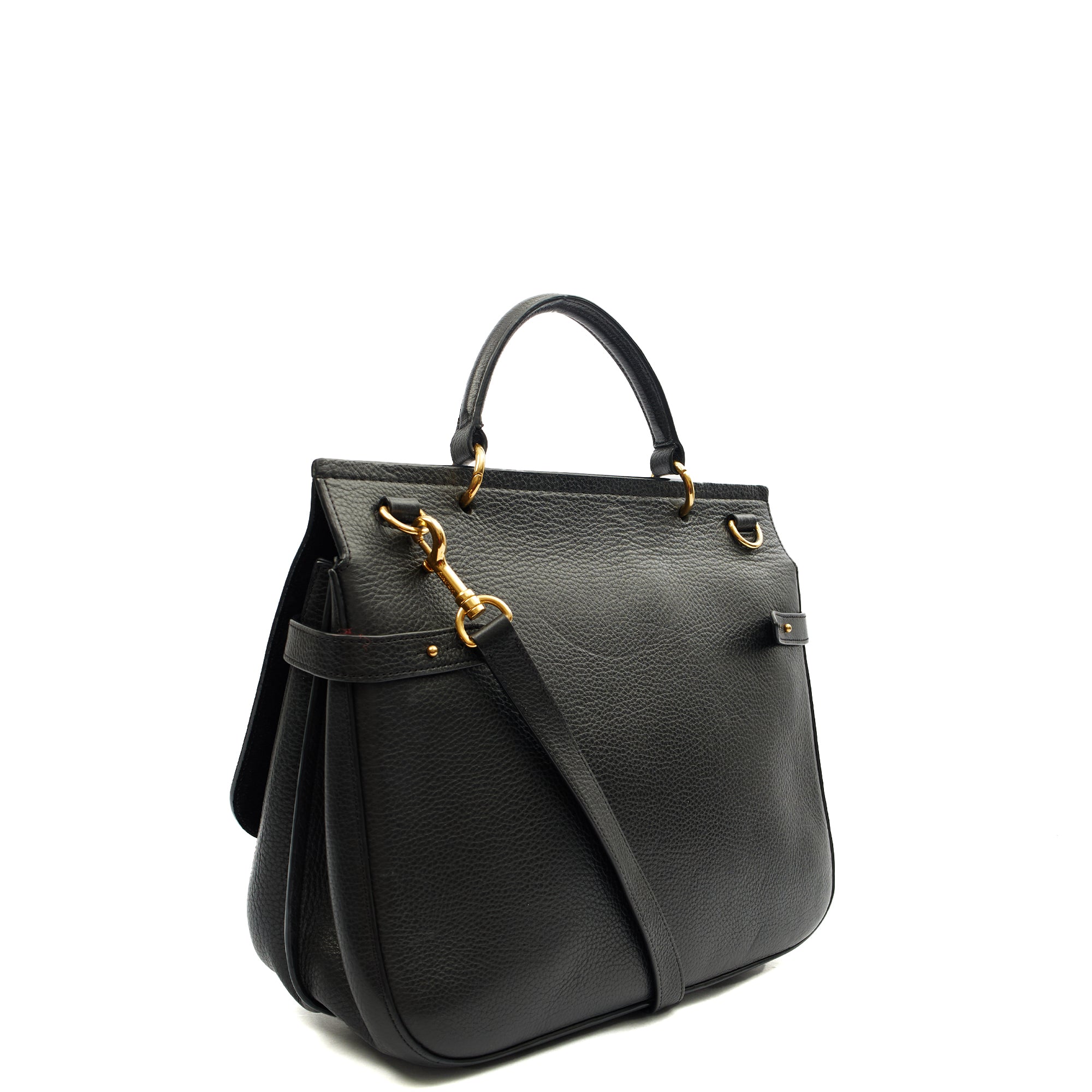 Mulberry Top Handle Amberley Satchel in Black, Calfskin Leather