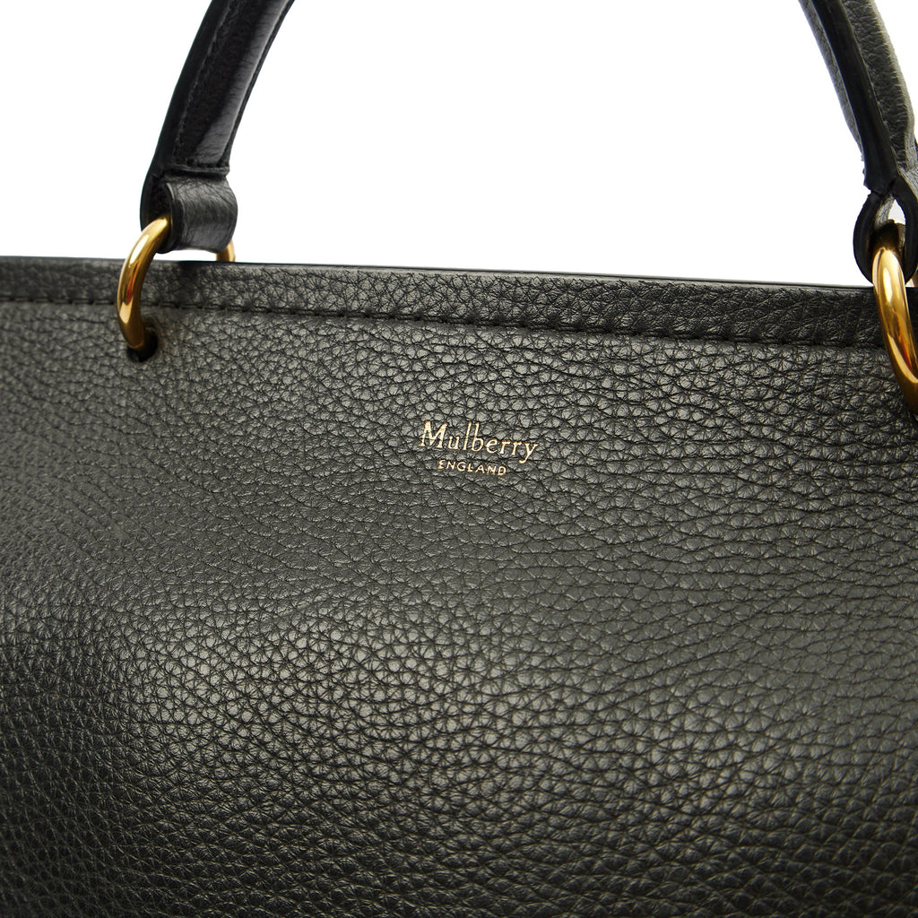 Mulberry Top Handle Amberley Satchel in Black, Calfskin Leather