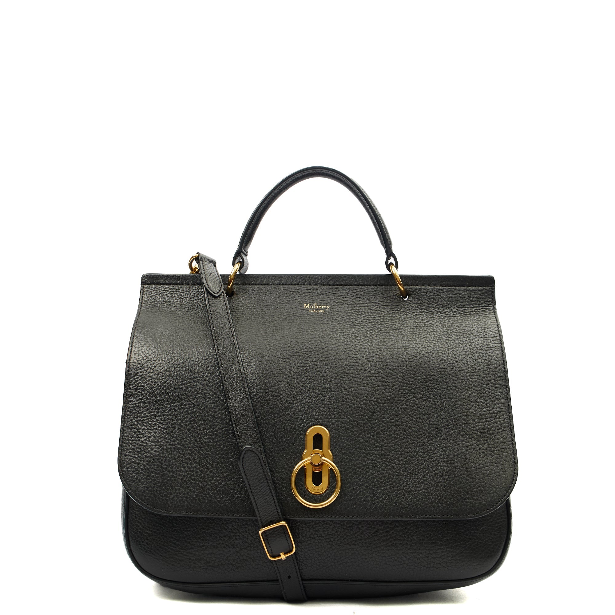 Mulberry Top Handle Amberley Satchel in Black, Calfskin Leather