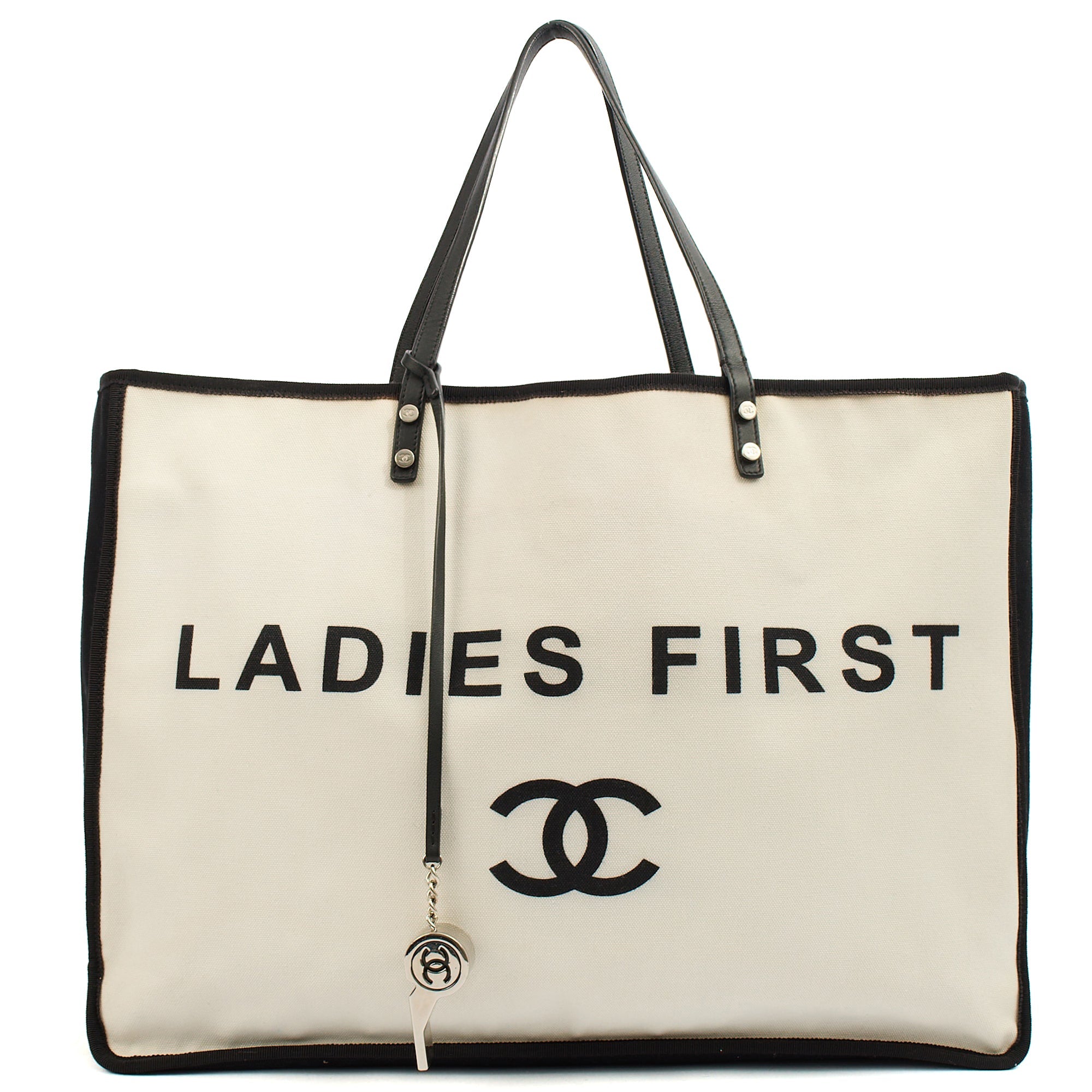 Chanel Tote Ladies First Shopping Tote in White, Canvas