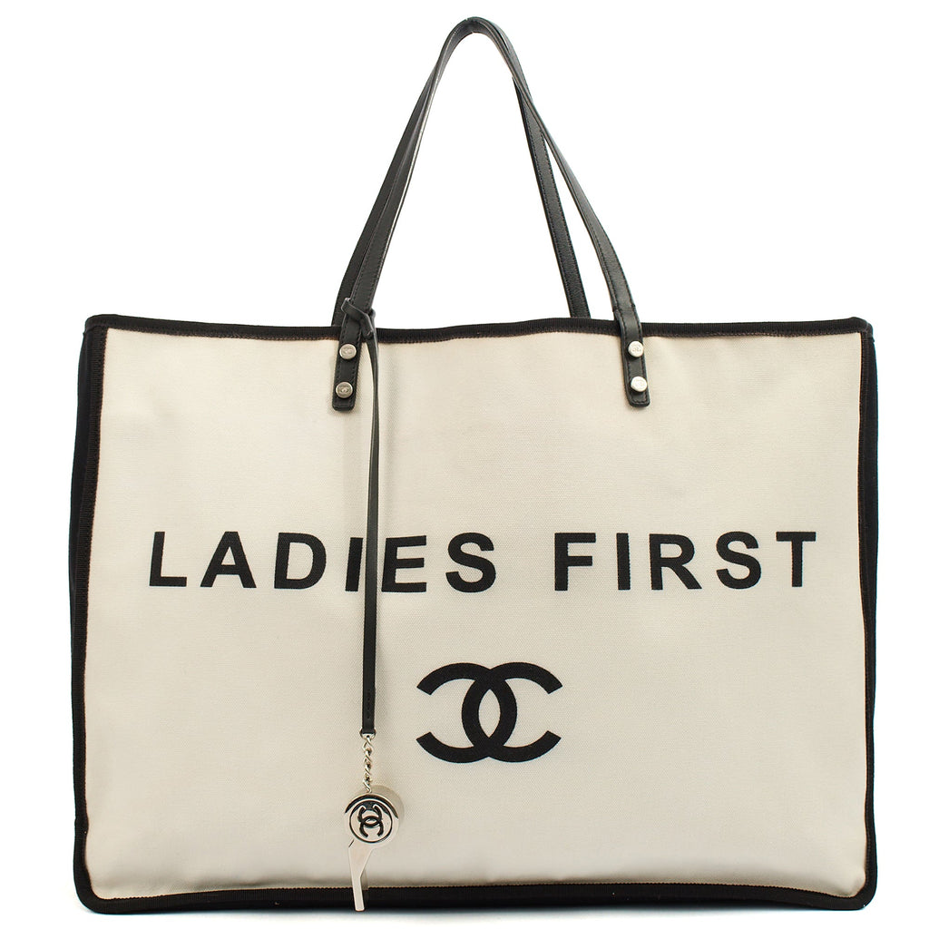 Chanel Tote Ladies First Shopping Tote in White, Canvas