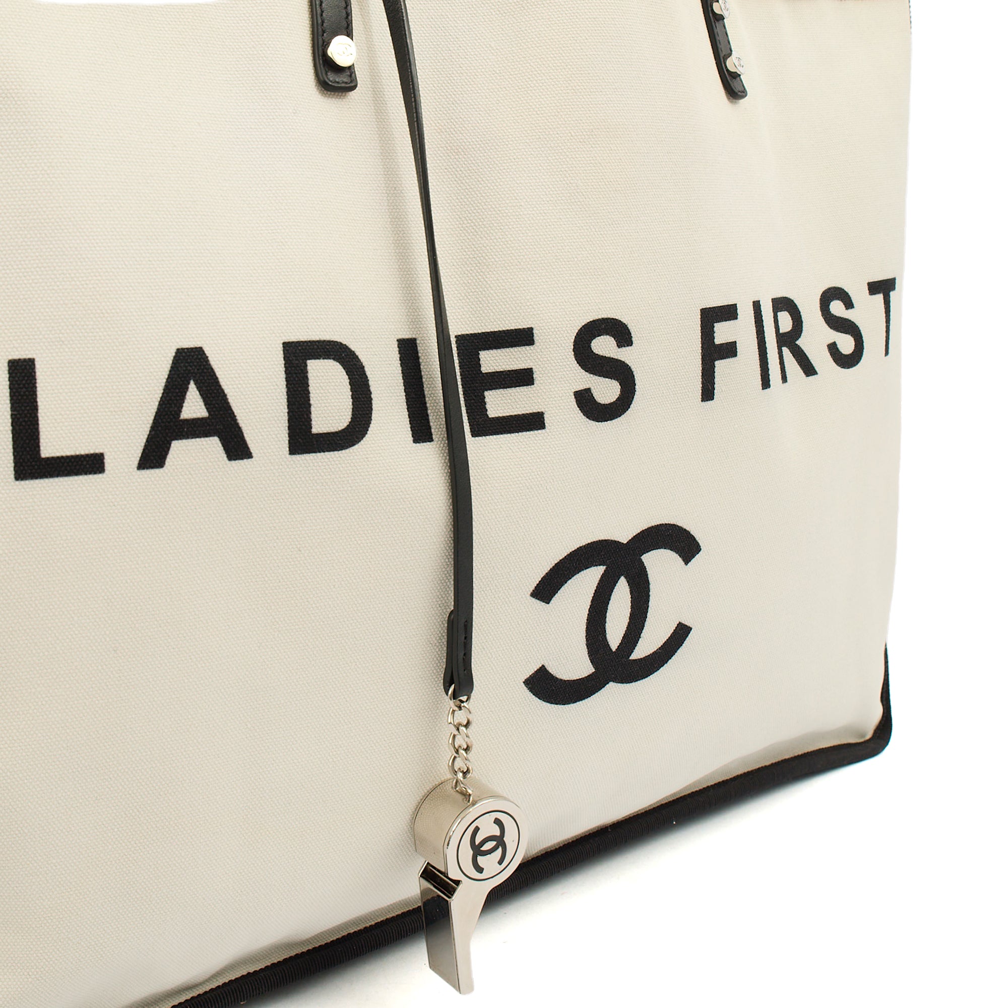 Chanel Tote Ladies First Shopping Tote in White, Canvas