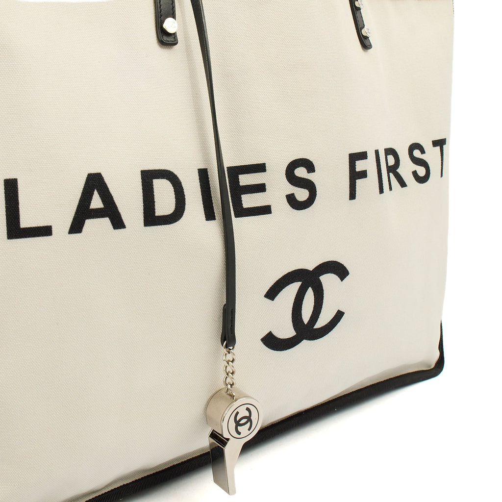 Chanel Tote Ladies First Shopping Tote in White, Canvas