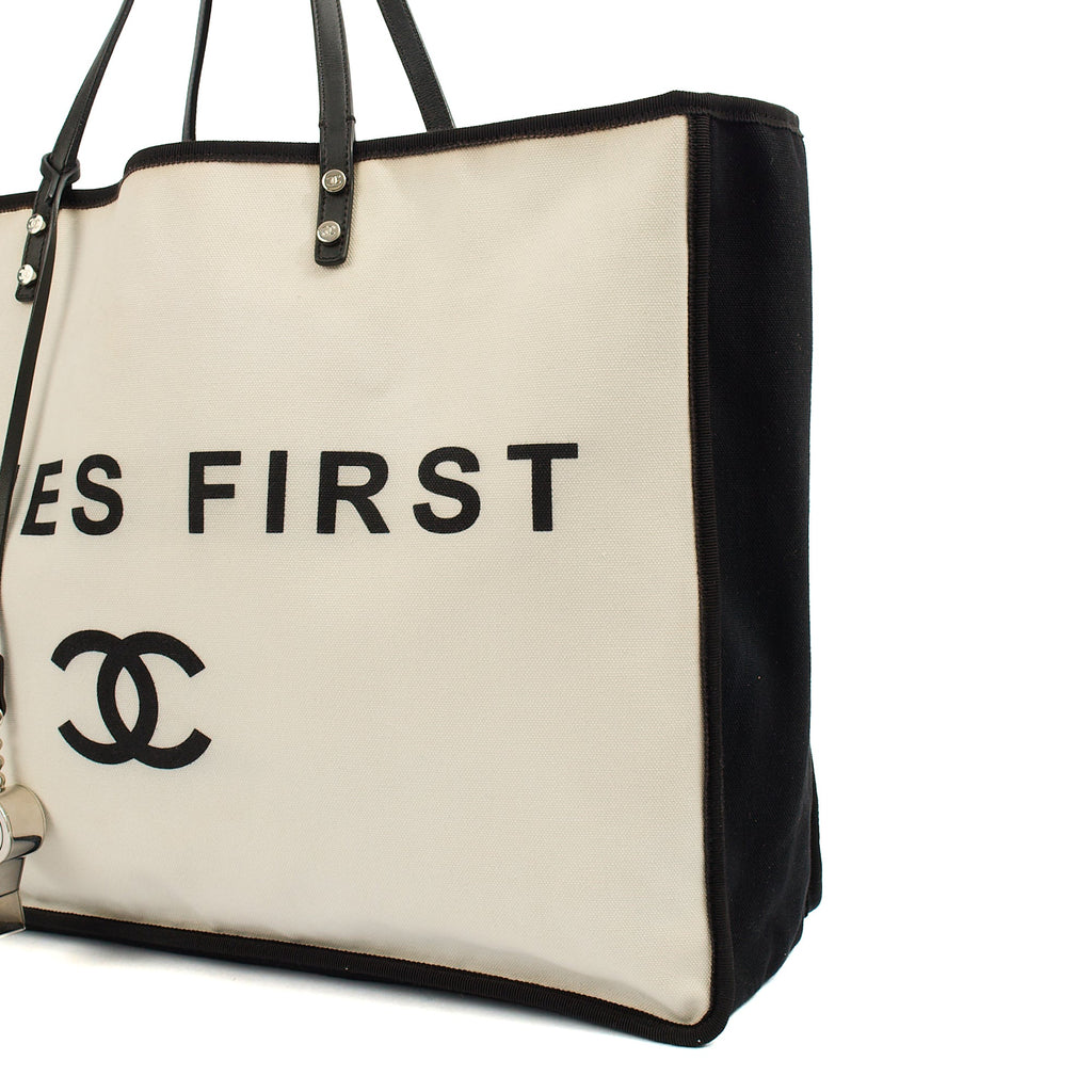 Chanel Tote Ladies First Shopping Tote in White, Canvas