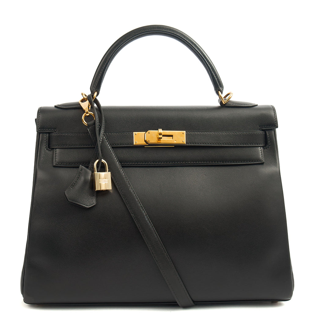 Hermes Top Handle Kelly 32 in Black, Swift Leather
