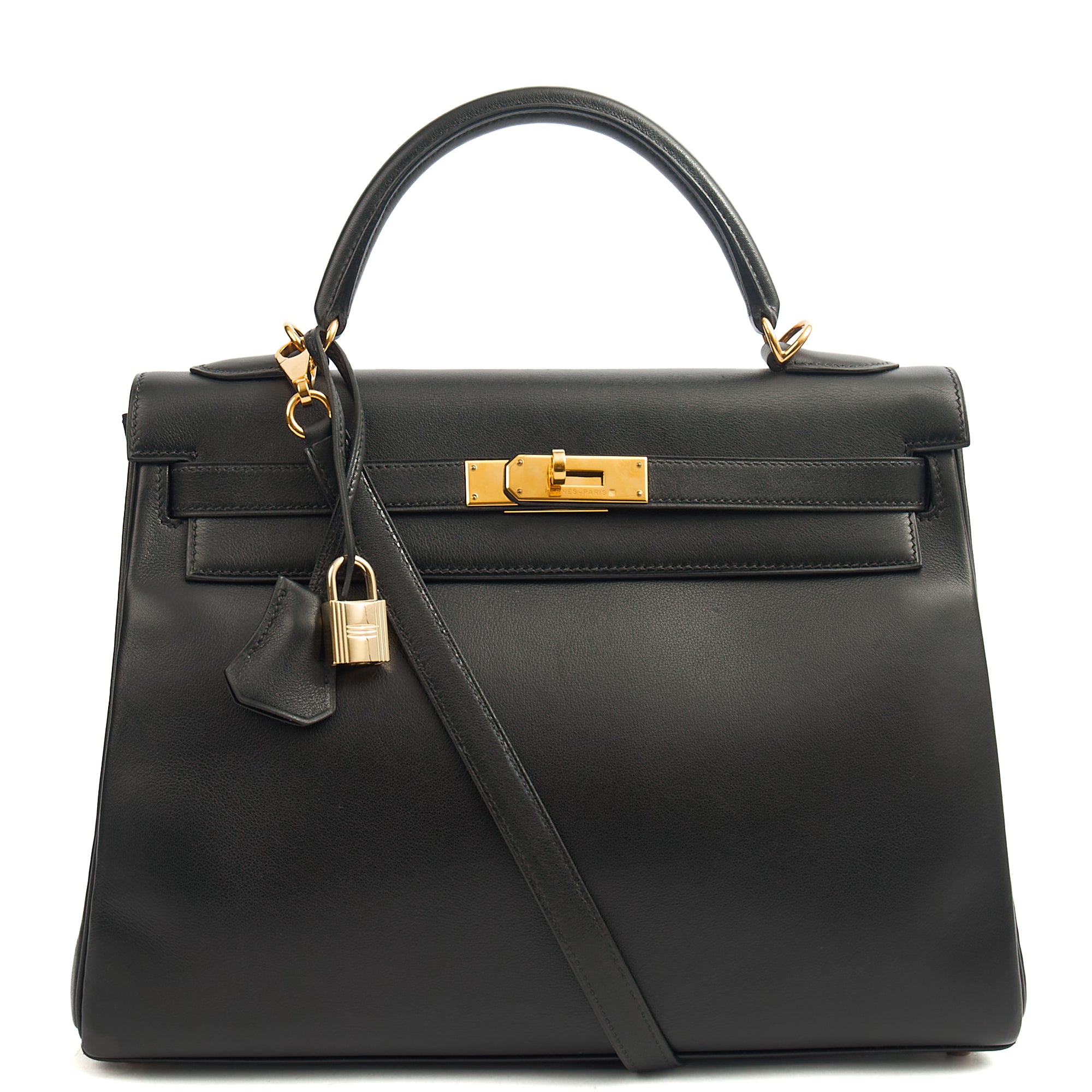 Hermes Top Handle Kelly 32 in Black, Swift Leather