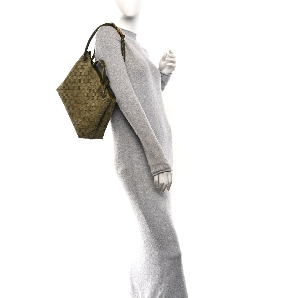 Suede Intrecciato Medium Andiamo Shoulder Bag Mud