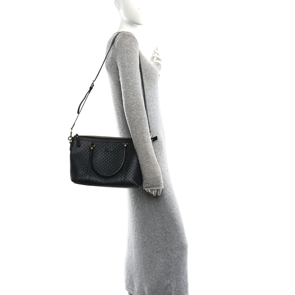 Soft Microguccissima Small Zippered Satchel Black