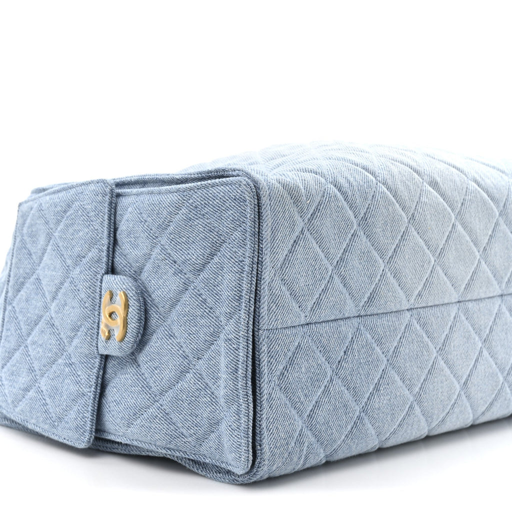 Washed Denim Quilted Medium Chanel 25 Handbag Blue