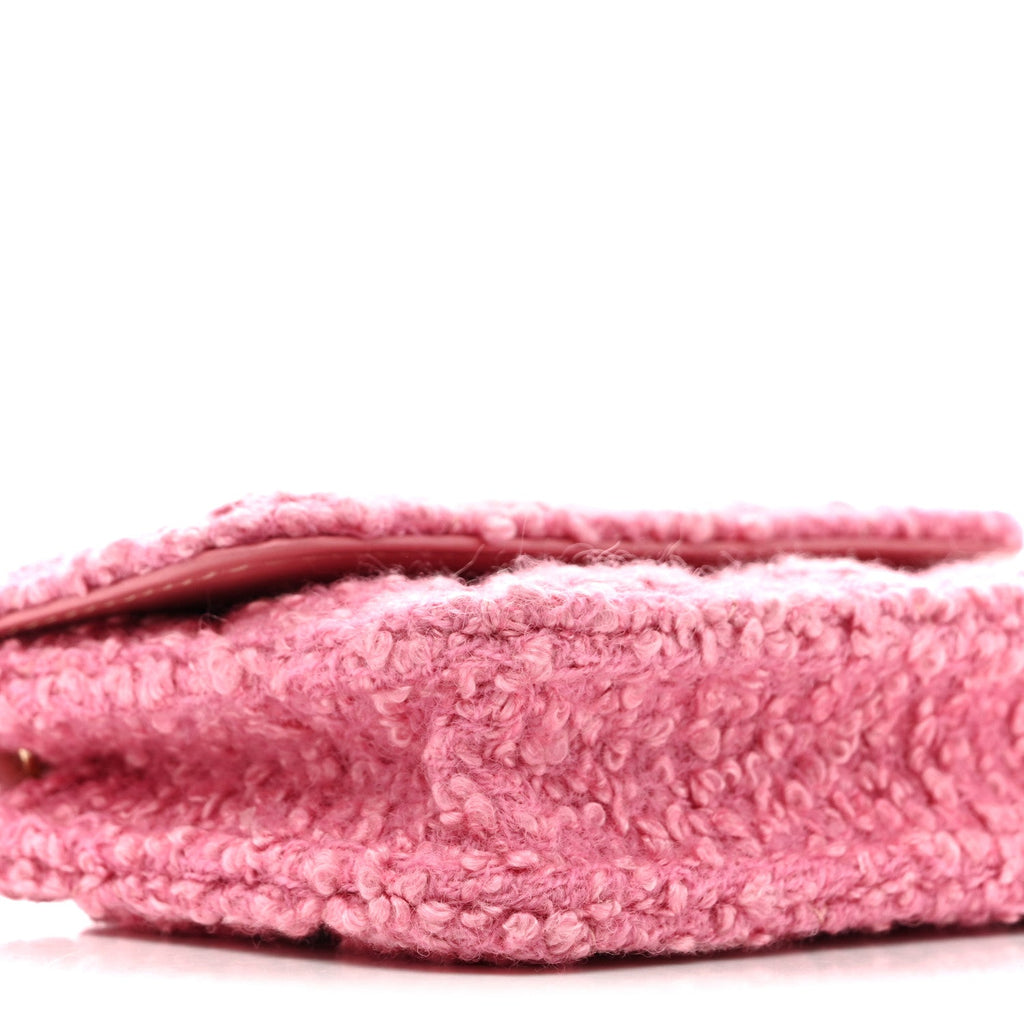Tweed Quilted Flap Chain Waist Bag Pink