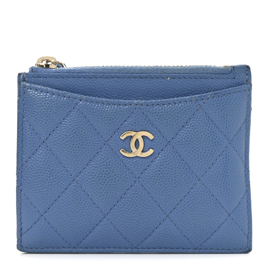 Caviar Quilted CC Zip  Holder Blue
