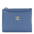 Caviar Quilted CC Zip  Holder Blue