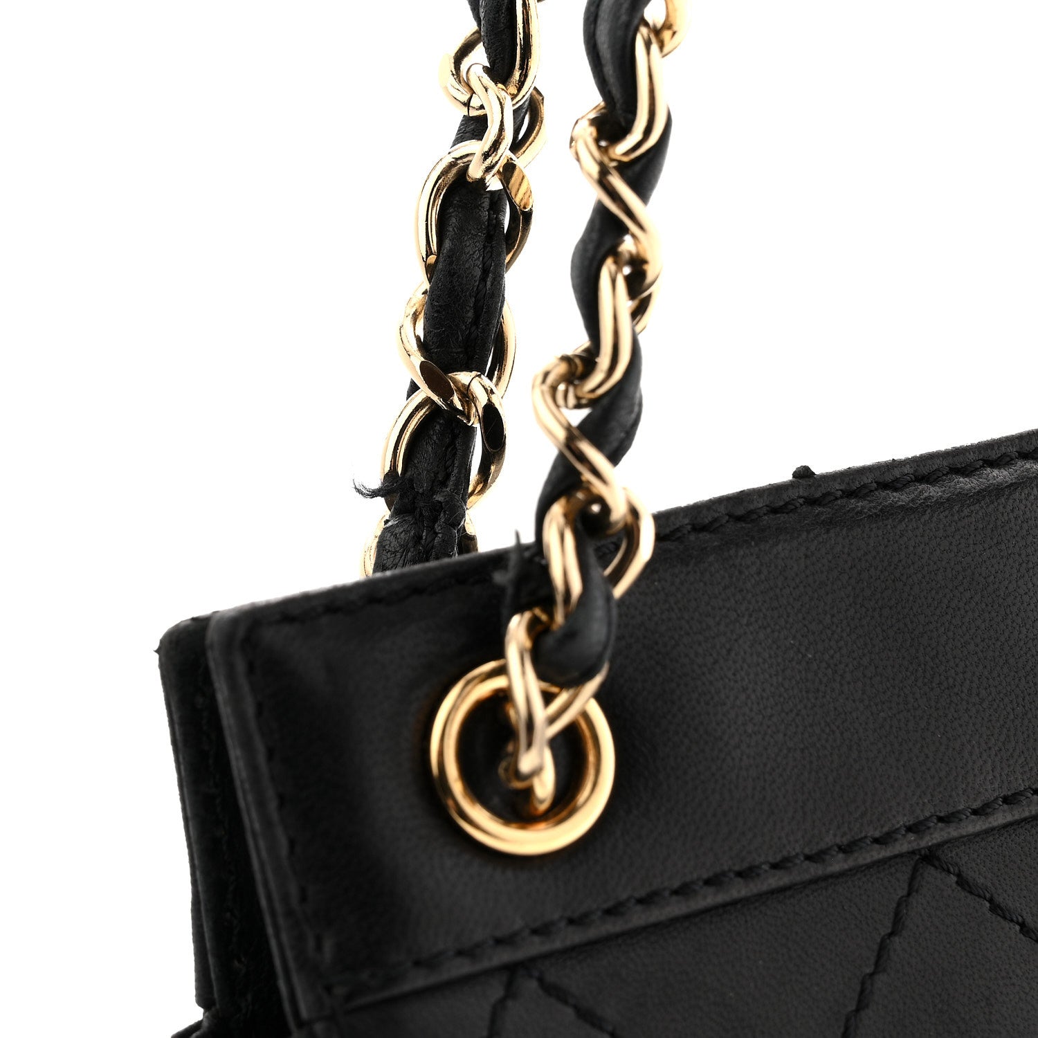 Lambskin Stitched Small Tote Black