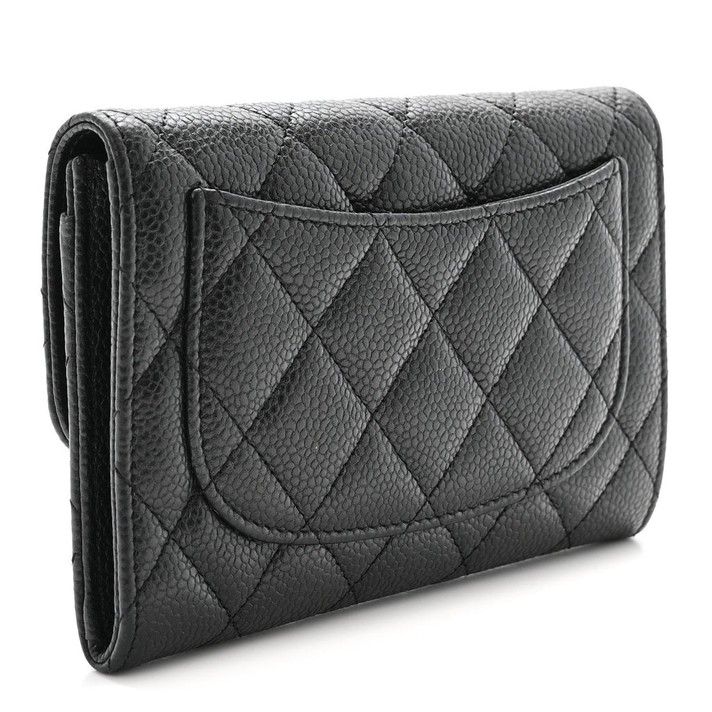 Caviar Quilted Small Flap Wallet Black