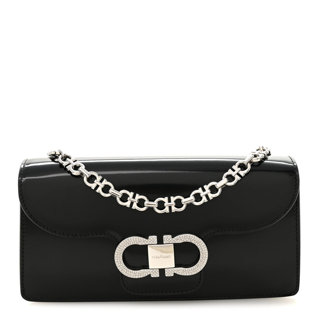 Calfskin Crystal Double Gancini Mini Bag Black
