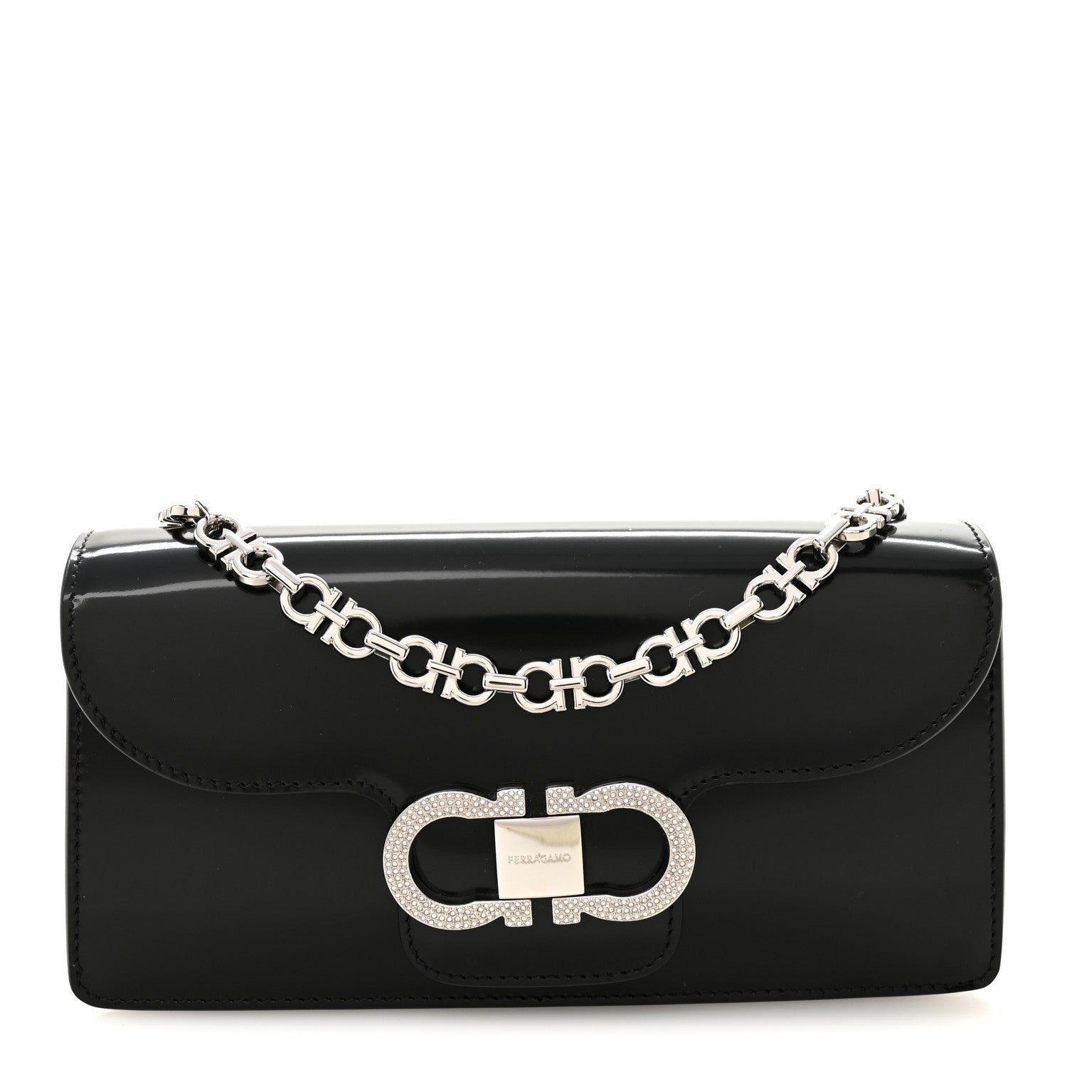 Calfskin Crystal Double Gancini Mini Bag Black