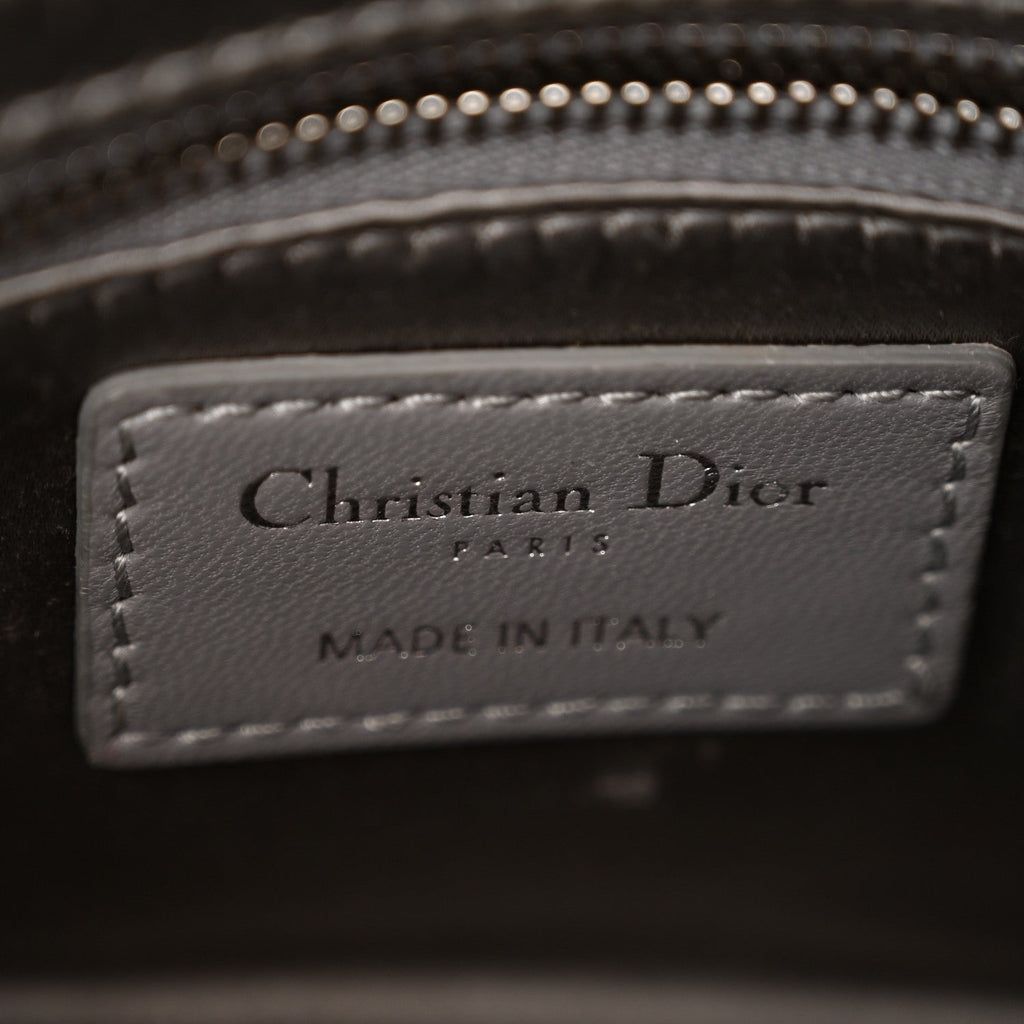 Satin Crystal Cannage Mini Lady Dior Gray