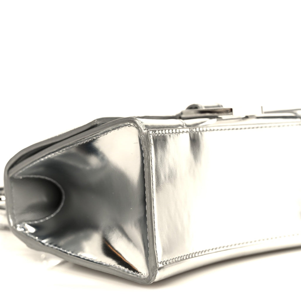 Metallic Calfskin Hourglass Top Handle Bag XS Silver