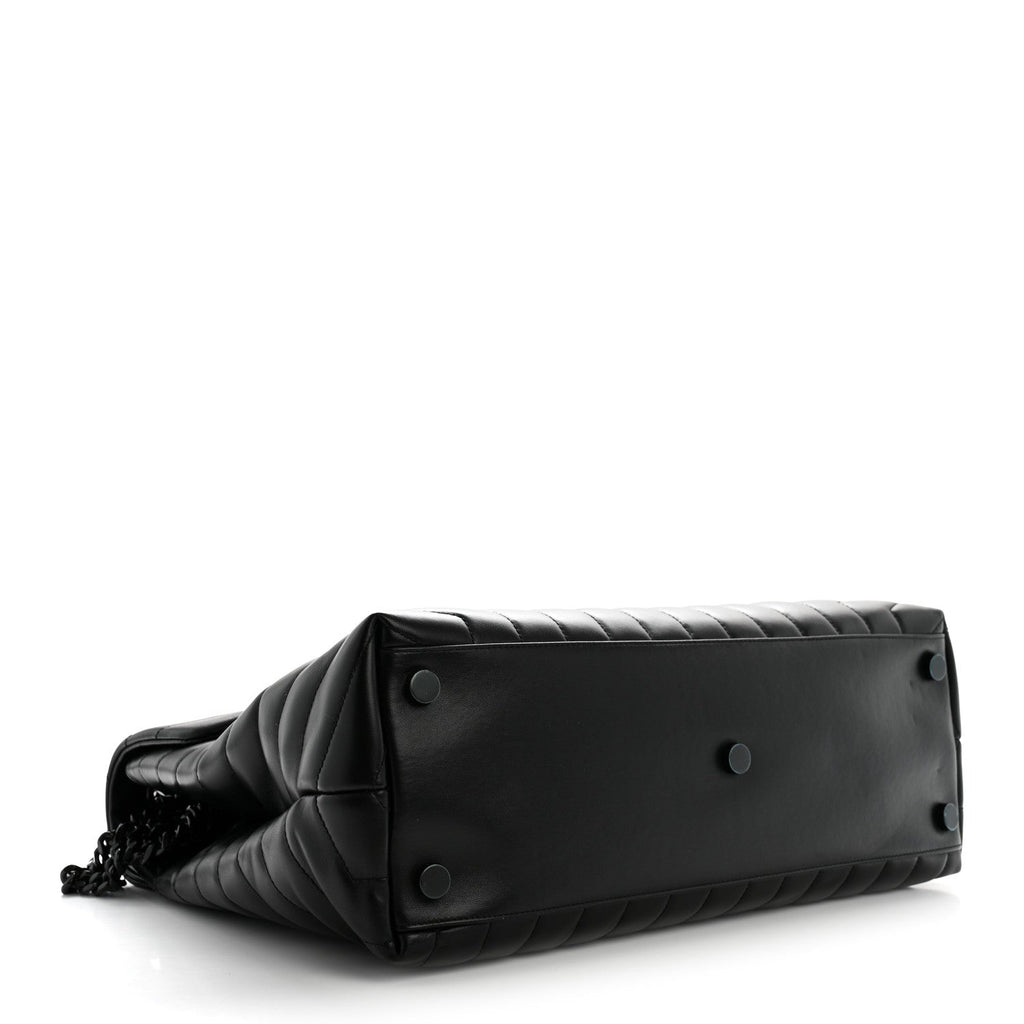 Calfskin Y Quilted Monogram Monochrome Large Loulou Chain Satchel Black