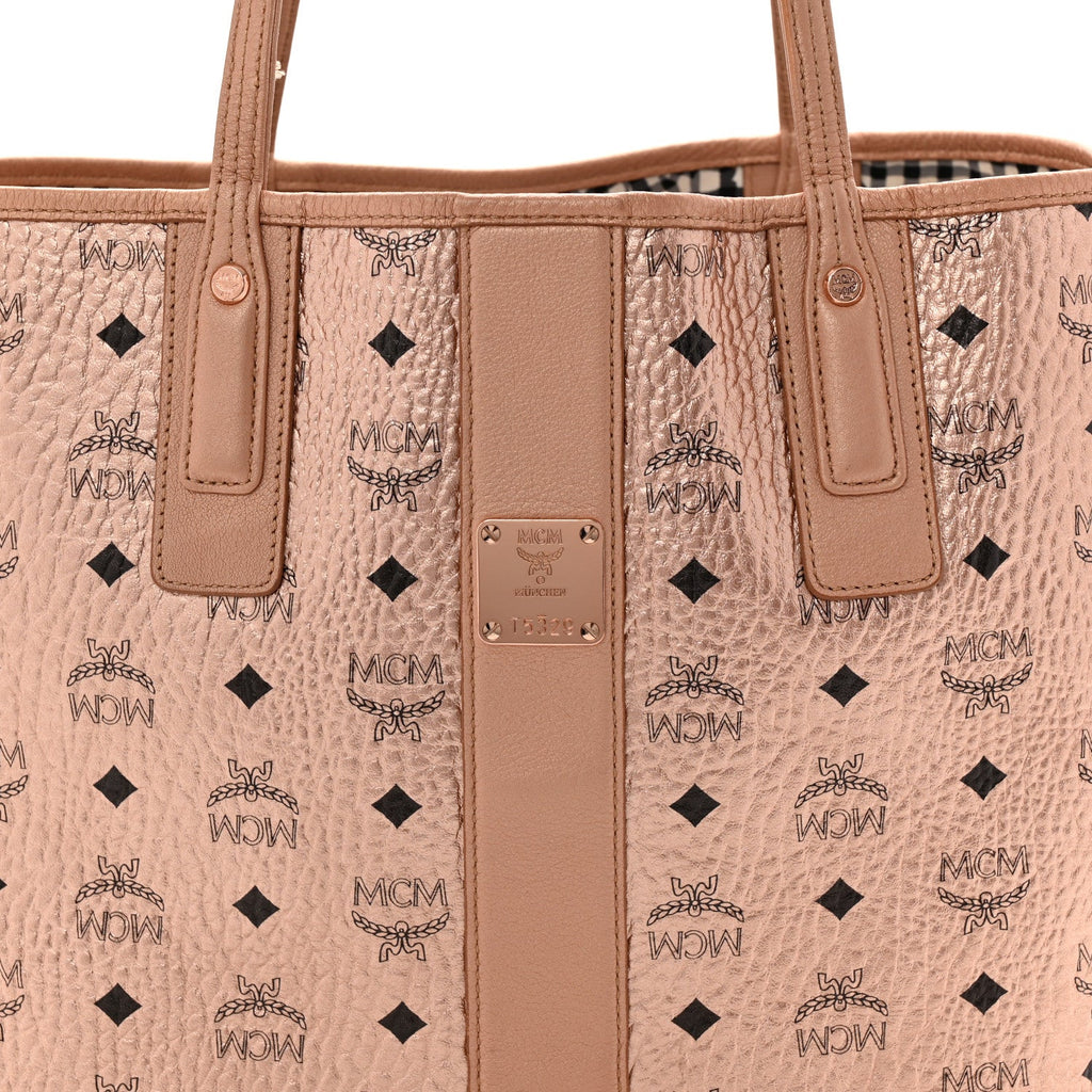 Metallic Visetos Medium Liz Reversible Shopper Tote Champagne Gold