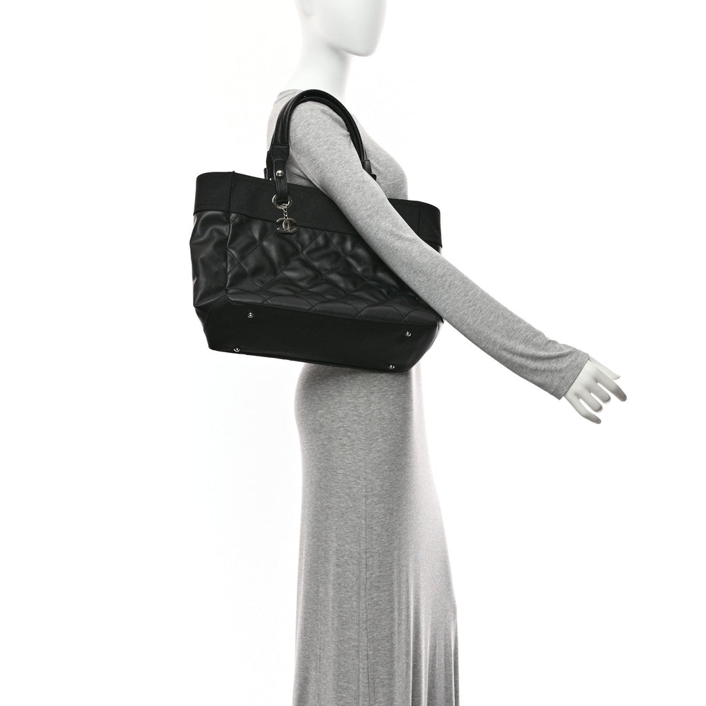 Coated Canvas Quilted Large Paris Biarritz Tote Black