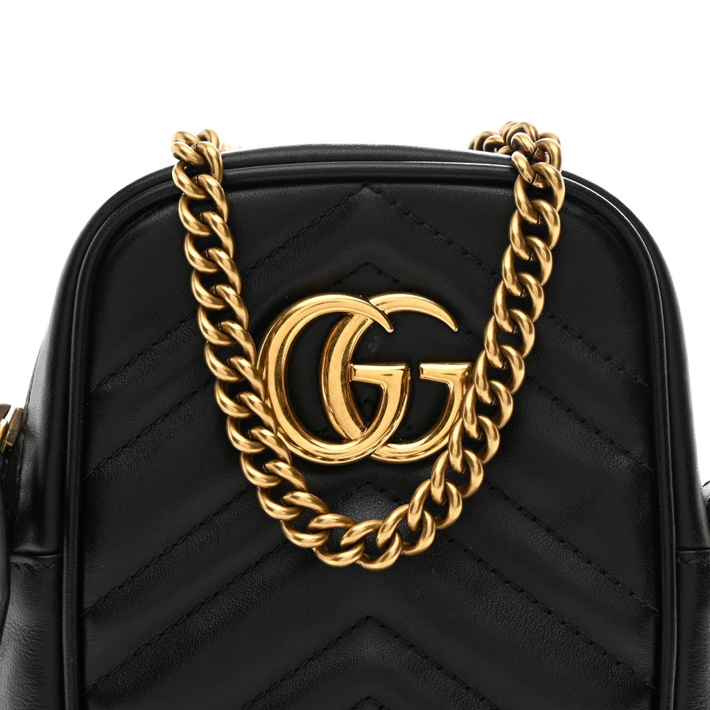 Calfskin Matelasse Mini GG Marmont Crossbody Bag Black