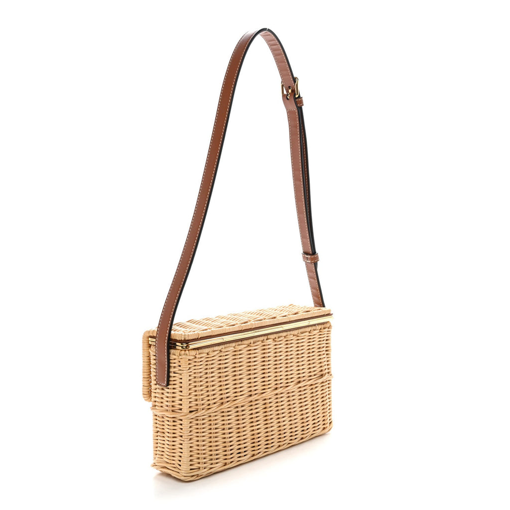 Wicker Calfskin Claude Shoulder Bag Natural