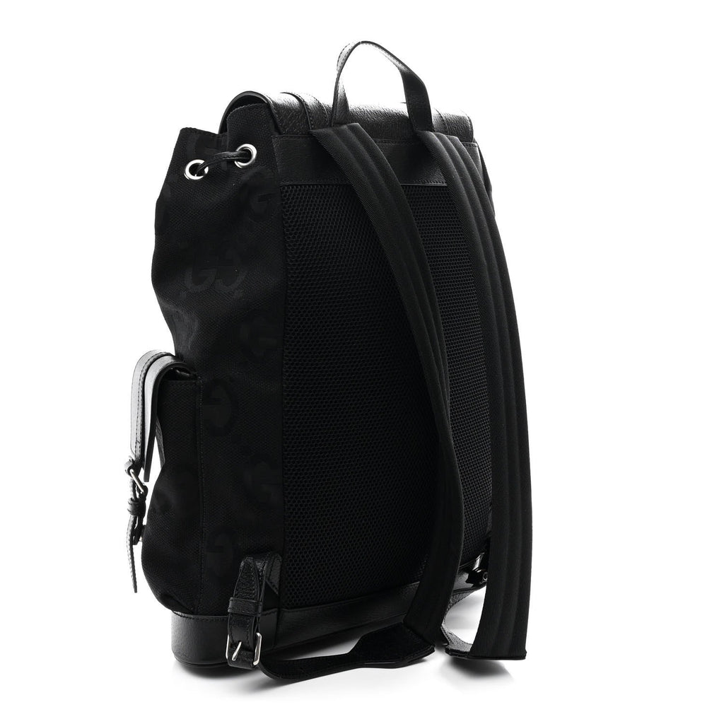 Monogram Jumbo GG Textured Dollar Calfskin Web Double Buckle Backpack Black