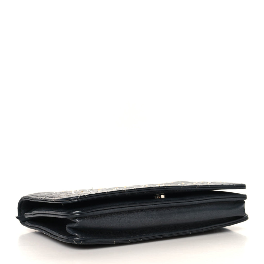 Lambskin Camellia Studded Wallet on Chain WOC Grey