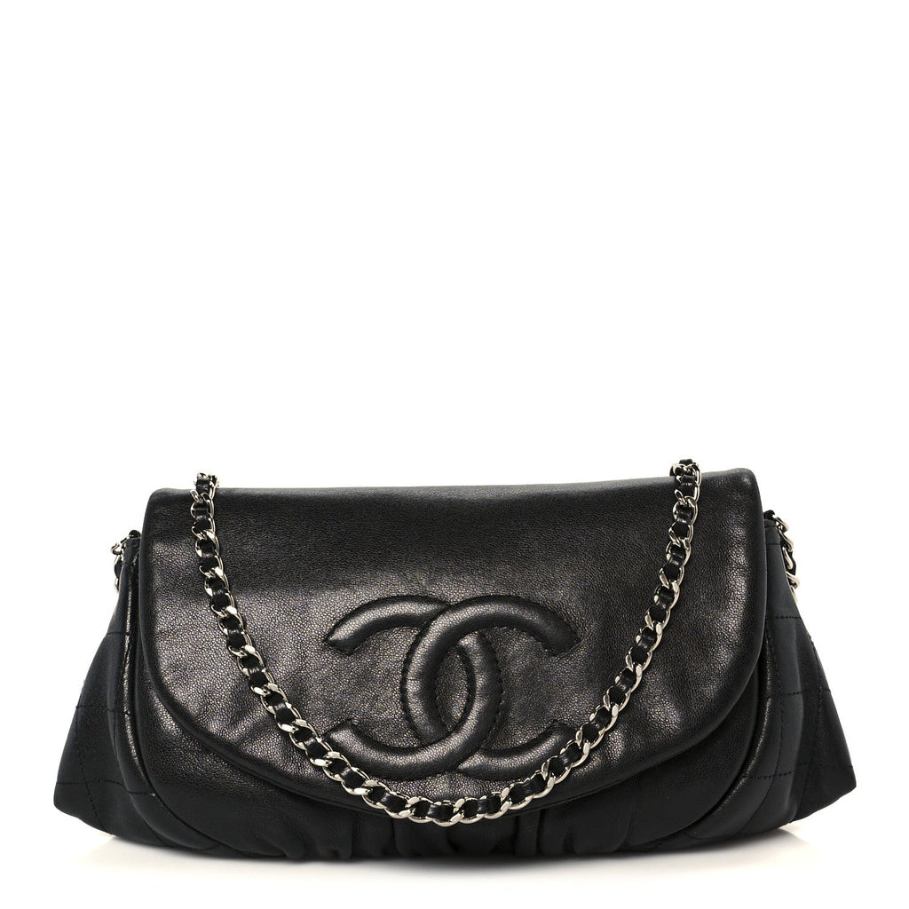 Lambskin Half Moon Wallet On Chain WOC Black