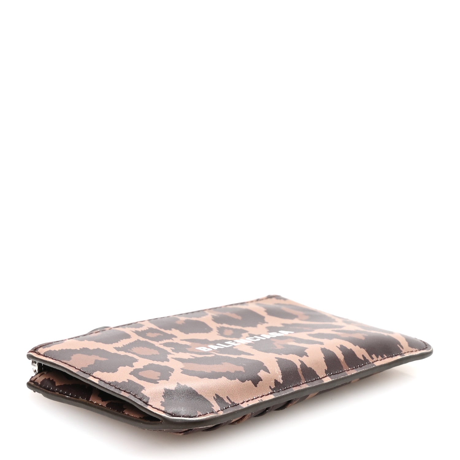 Calfskin Logo Leopard Print Cash Long Coin  Holder Beige White