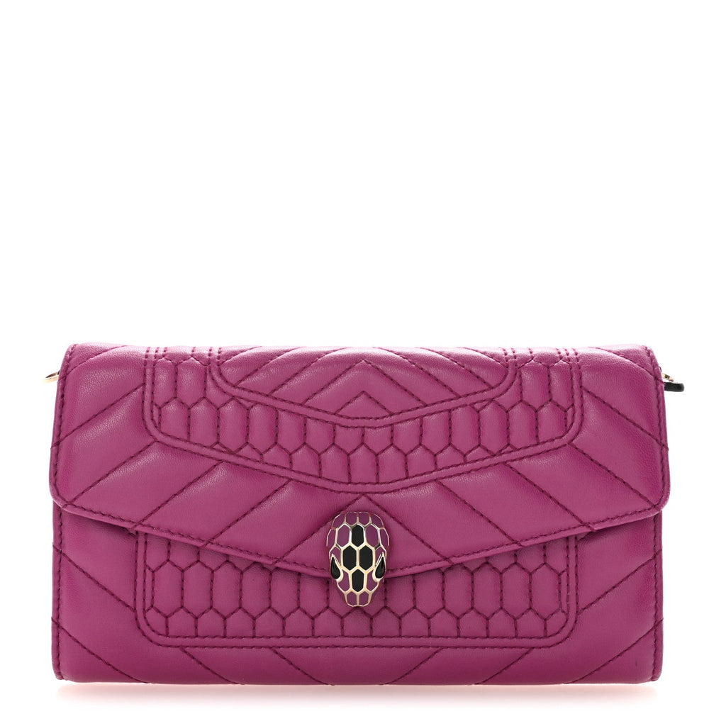 Calfskin Quilted Serpenti Forever Clutch Plum