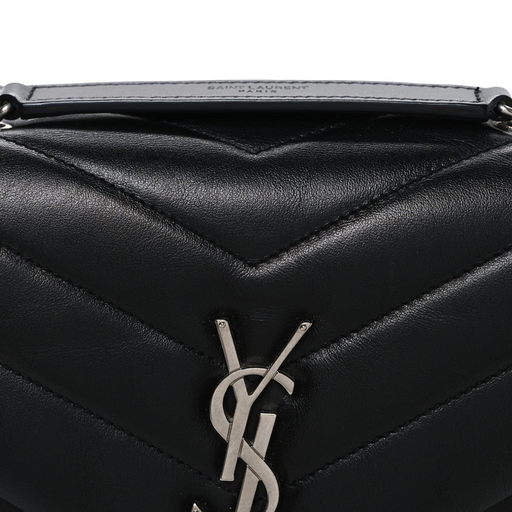 Calfskin Y Quilted Monogram Small Loulou Chain Satchel Black
