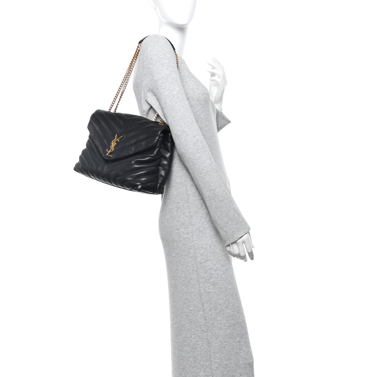 Grain de Poudre Calfskin Y Quilted Monogram Medium Loulou Chain Satchel Black