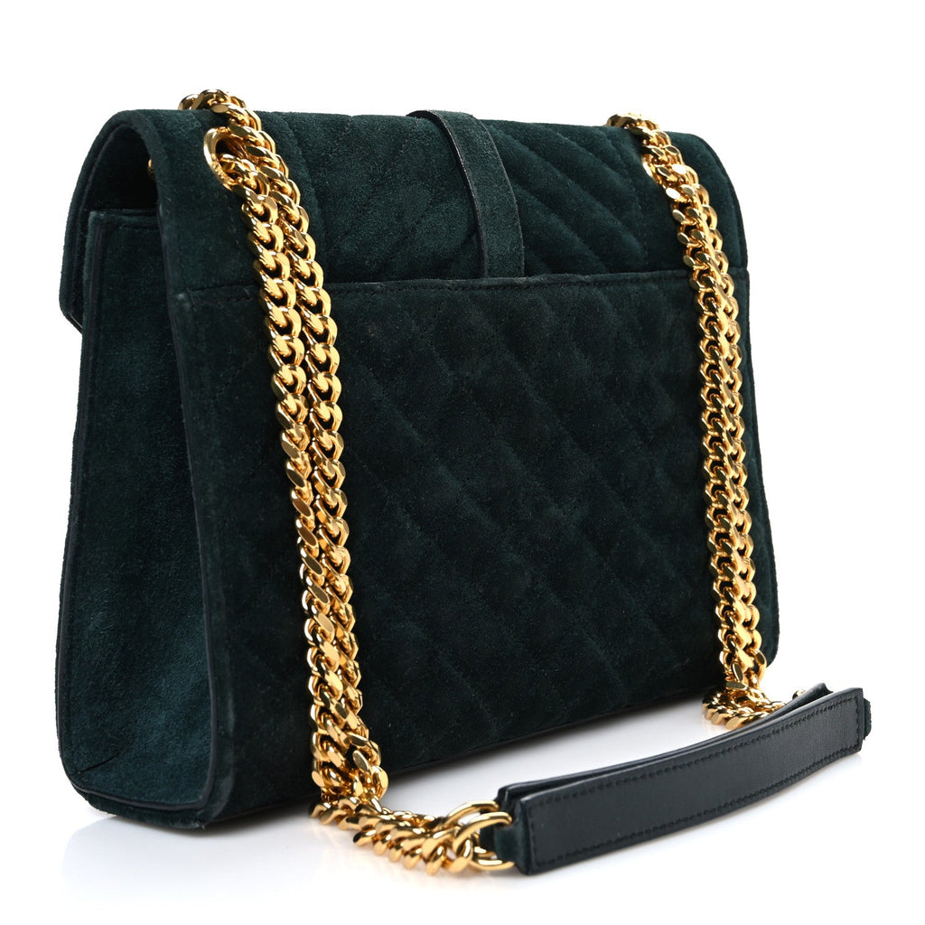 Suede Mixed Matelasse Triquilt Medium Monogram Envelope Satchel Algae