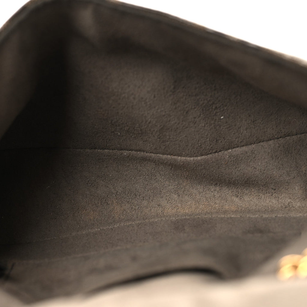 Glazed Fabric Vitello Century FF 1974 Stamp Patch Mini Double F Crossbody Bag Mogano Panna Black
