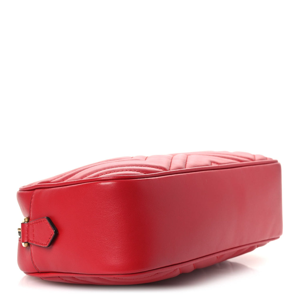 Calfskin Matelasse Small GG Marmont Chain Shoulder Bag Hibiscus Red