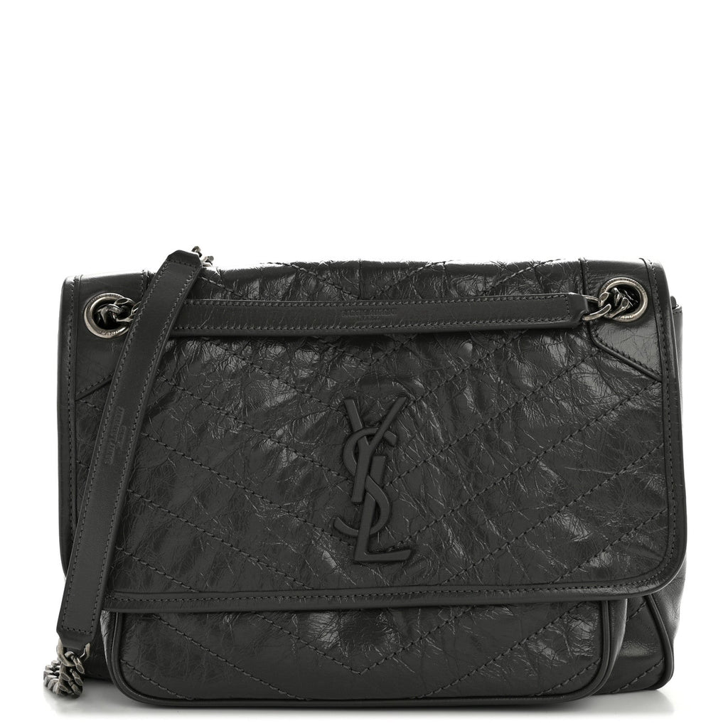 Crinkled Calfskin Matelasse Monogram Medium Niki Chain Satchel Storm
