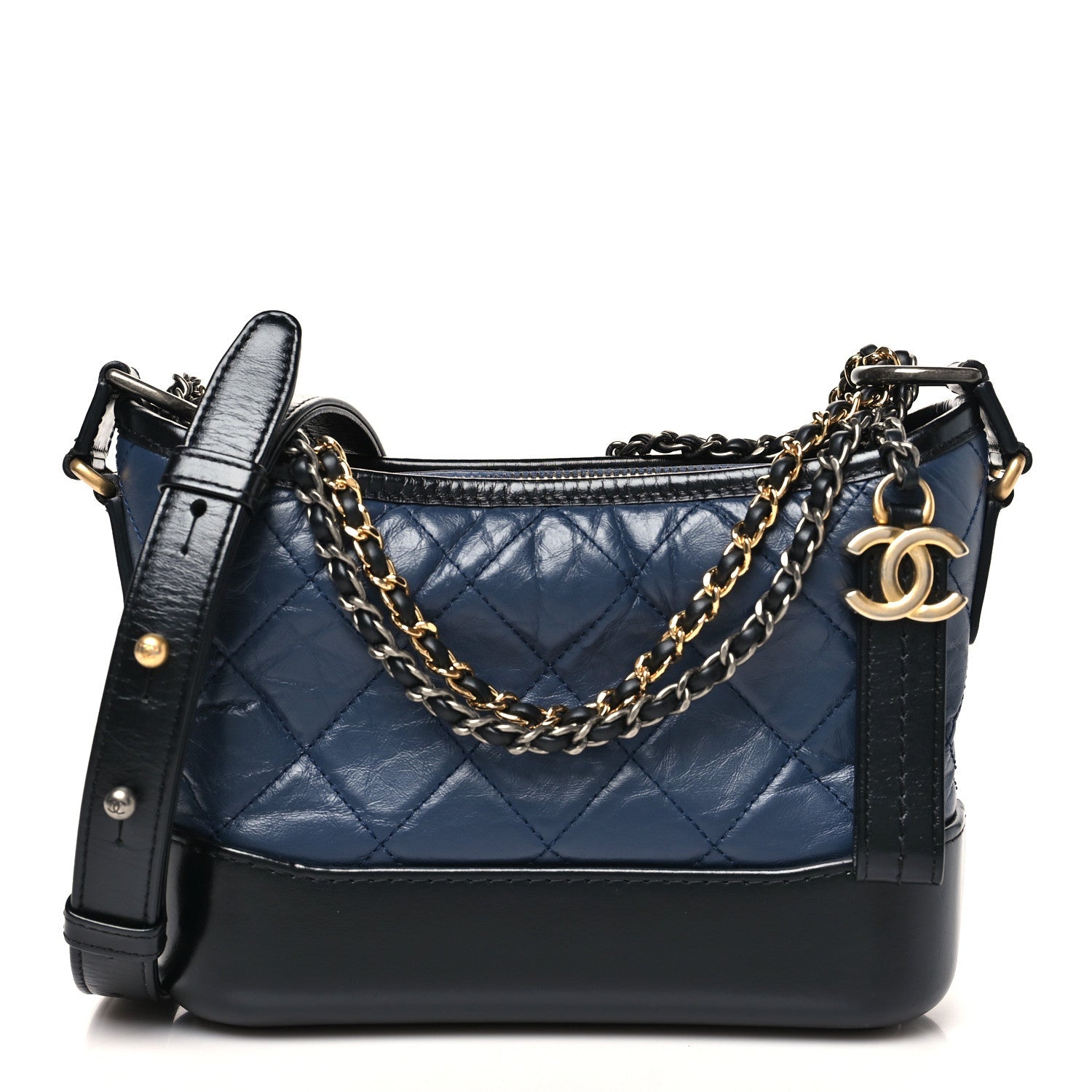 Aged Calfskin Quilted Small Gabrielle Hobo Dark Grey