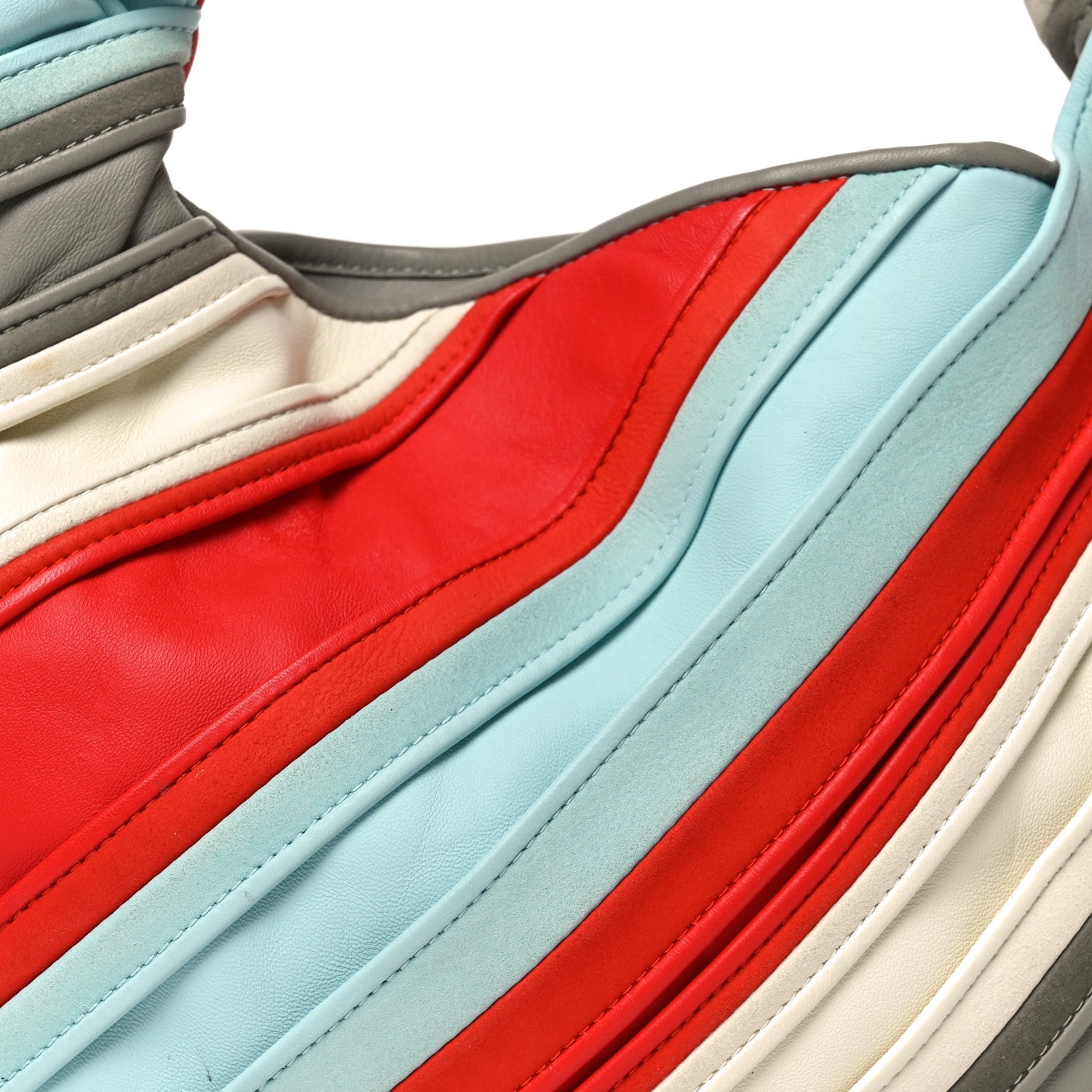 Calfskin Striped Small Hop Ivory Multicolor