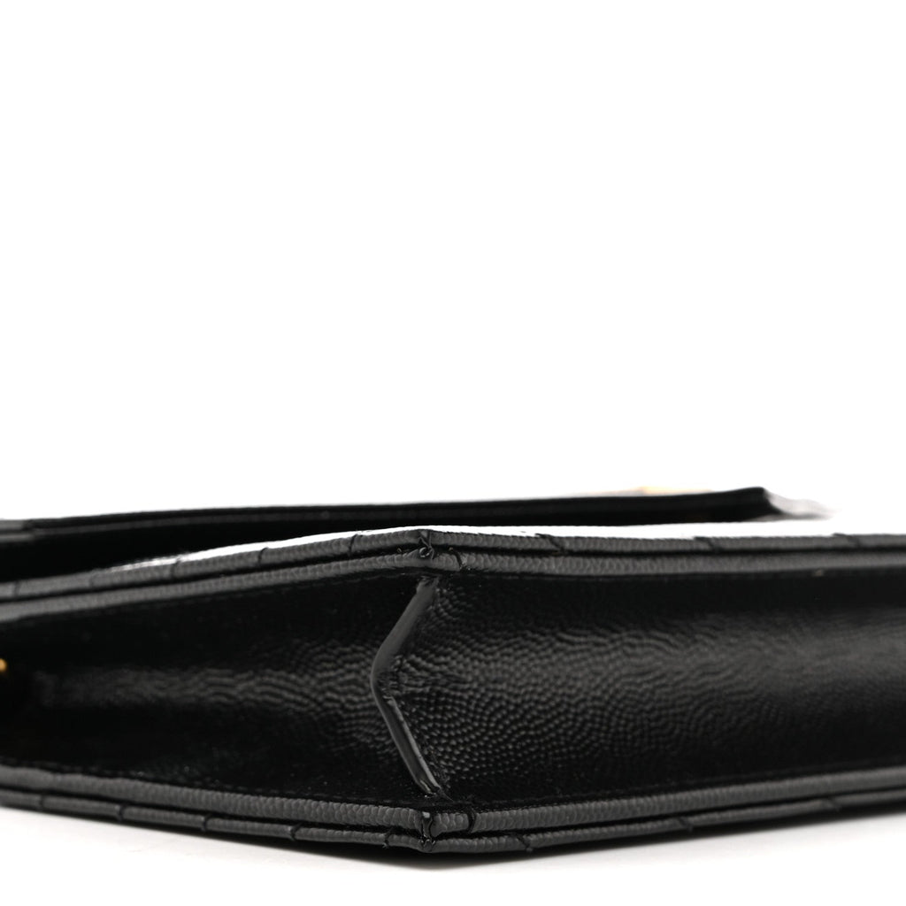 Grain De Poudre Matelasse Chevron Monogram Envelope Chain Wallet Black
