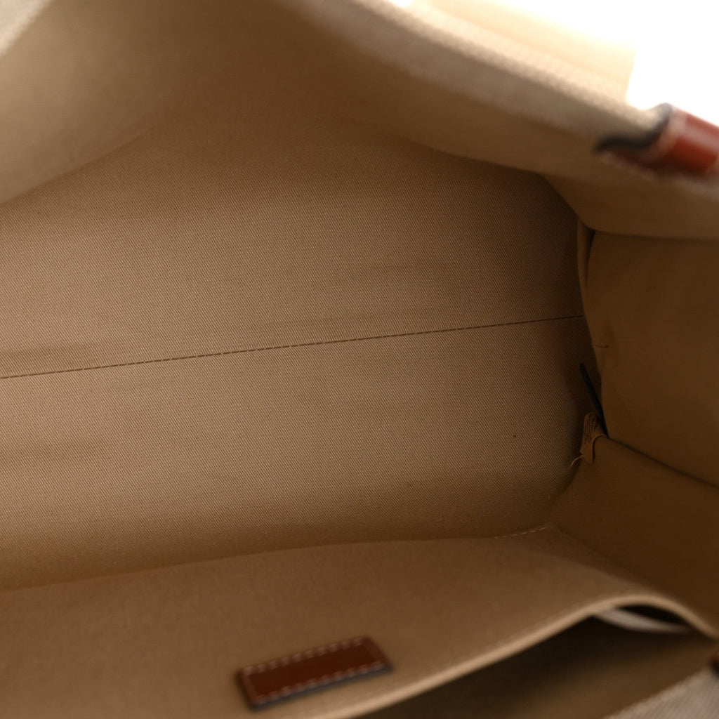 Cotton Calfskin Medium Woody Ribbon Tote White Brown