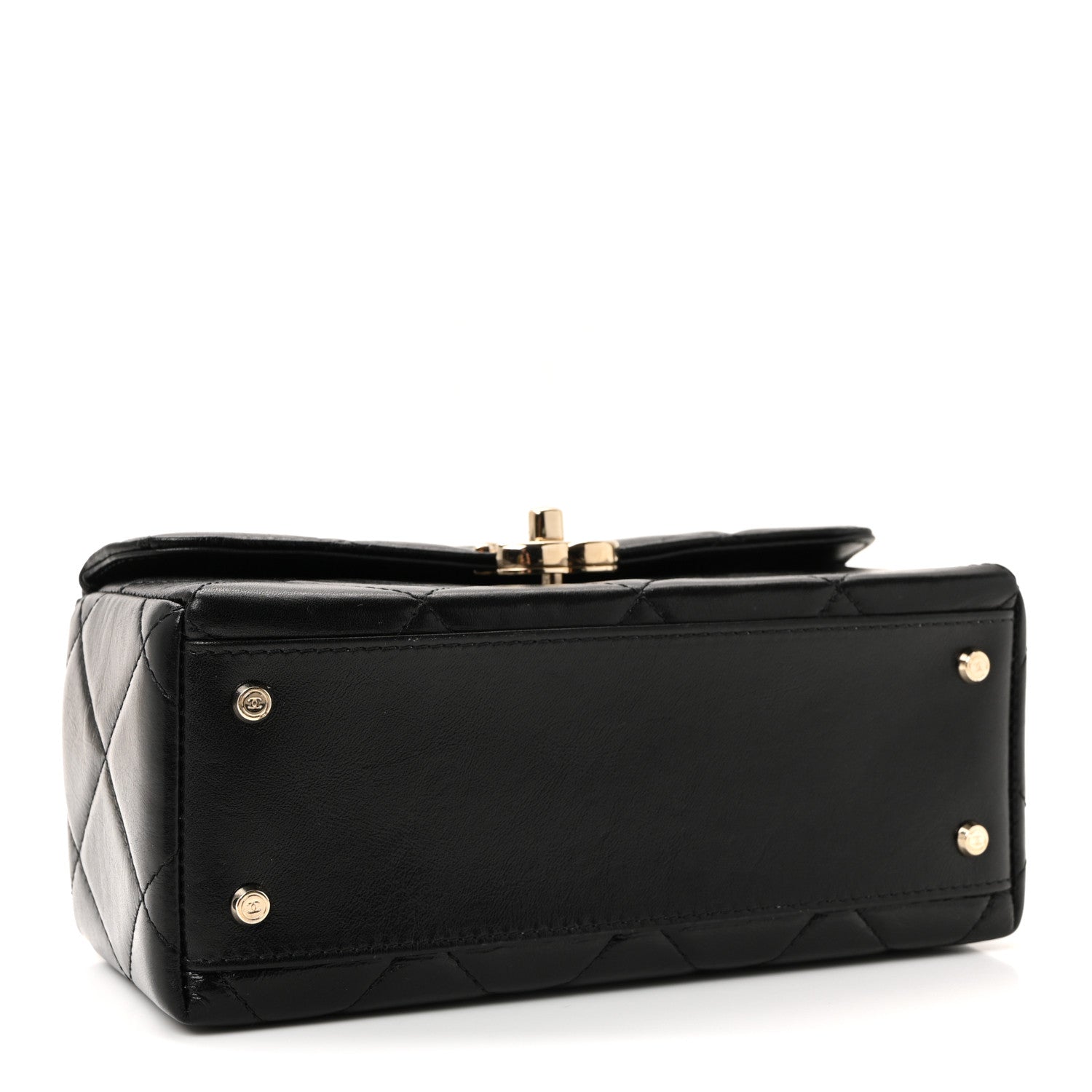 Shiny Calfskin Quilted Top Handle Box Bag Black
